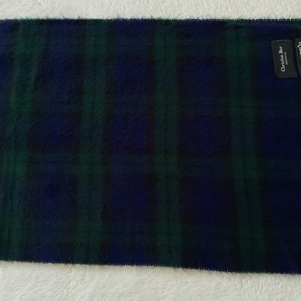 Vintage Christian Dior Monsieur Black Watch Plaid Cashmaire Scarf Made England